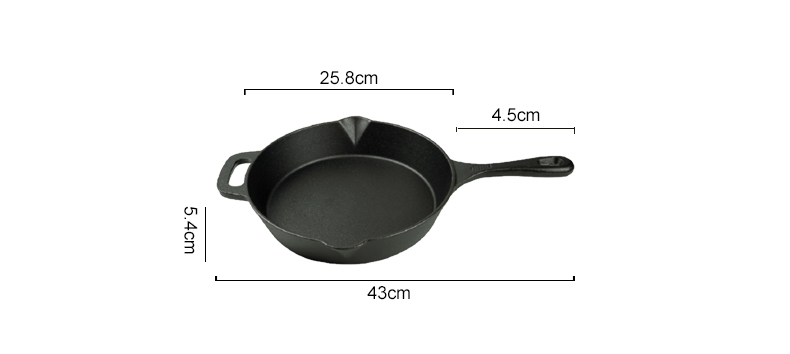 Cast iron frying pan with auxiliary handle and backflow port, suitable for frying, deep-frying and baking pies and fruit pies