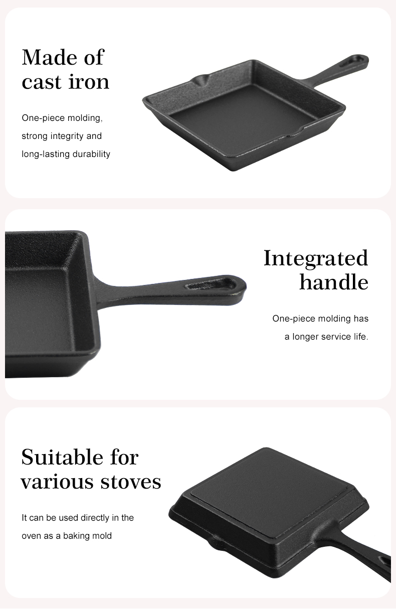 Cast iron mini omelette pan with double spouts and handle