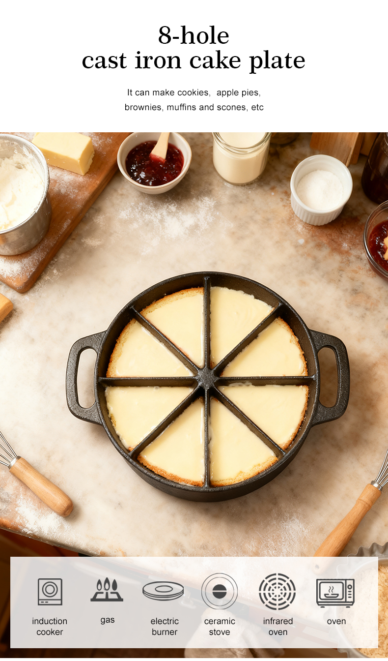 Cast iron round cake pan, 8-sided cookie pan mini cake pan, suitable for baking cookies, corn cobs, muffins, and brownies.