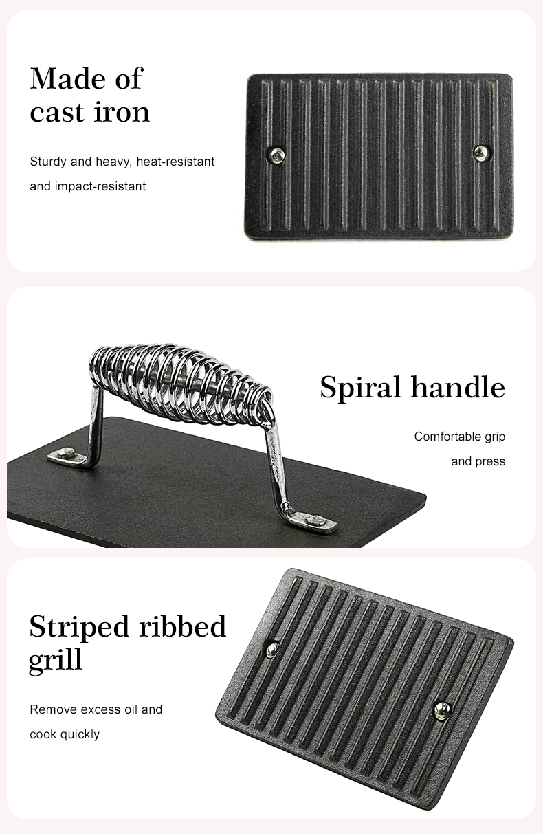 Cast iron rectangular press beef barbecue hamburger