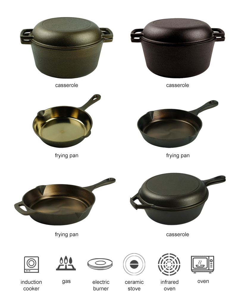 Polished cast iron frying pan, soup pot, dual-purpose pot
