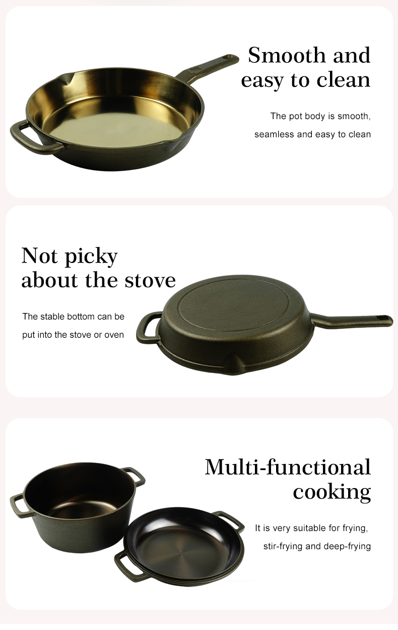 Polished cast iron frying pan, soup pot, dual-purpose pot
