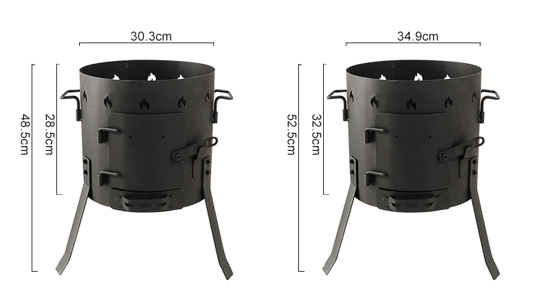 Cast iron camping wood-burning stove, black in color, suitable for outdoor cooking