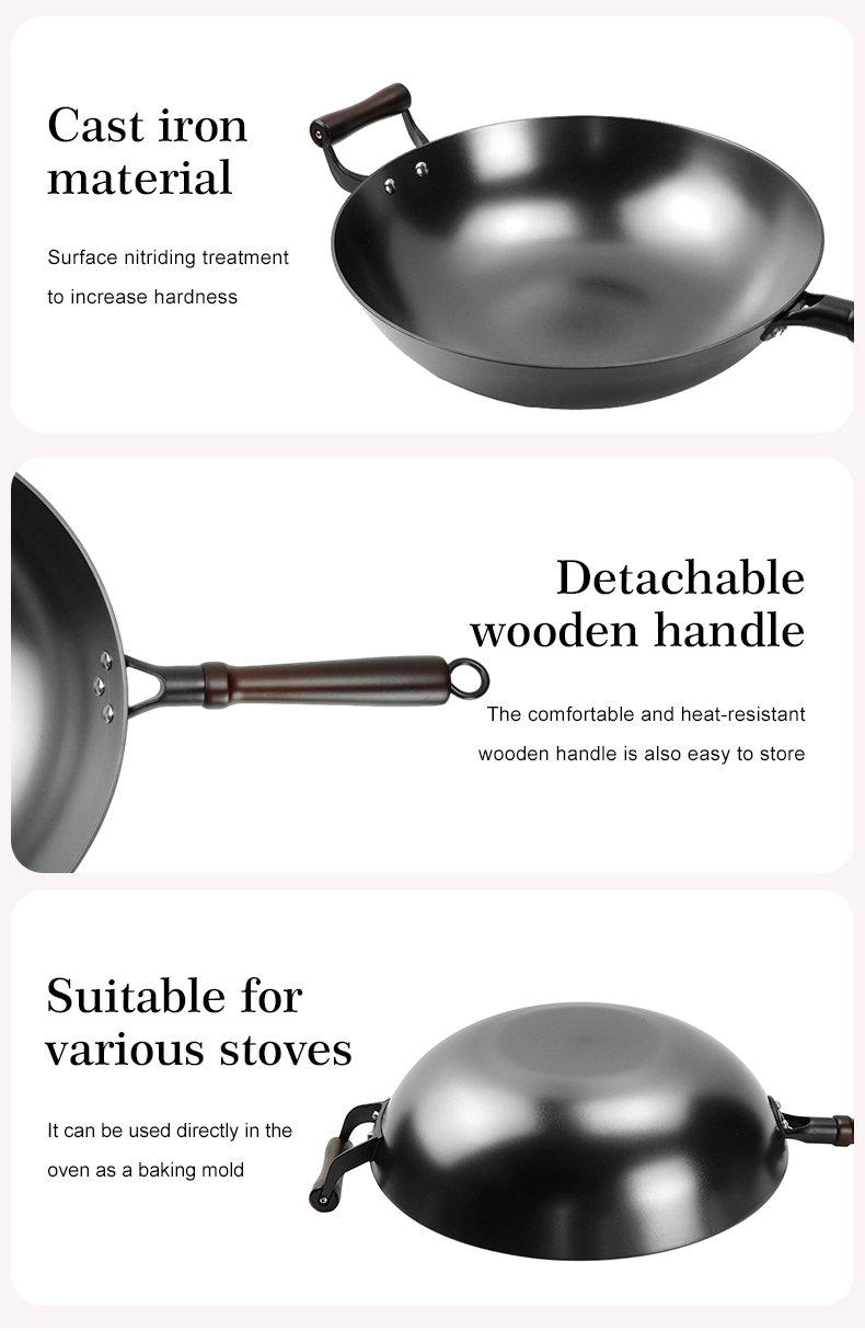 Nitrided cast iron wok - round bottom