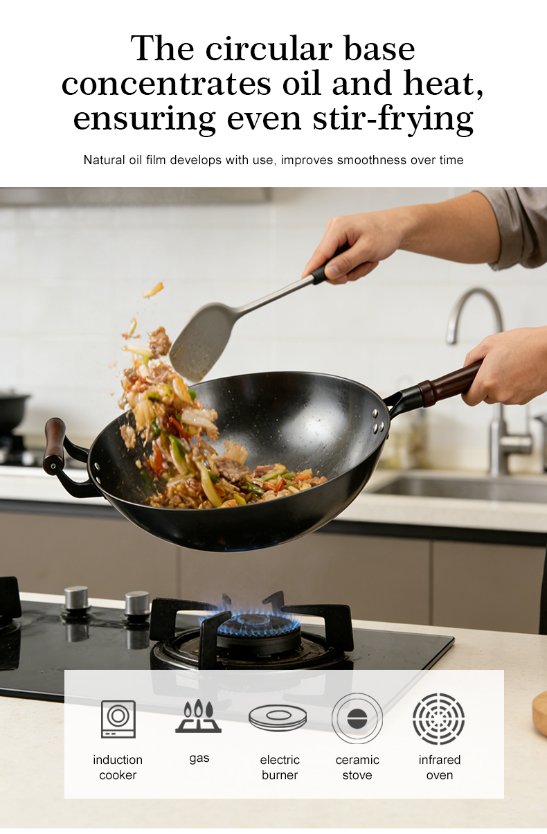 Nitrided cast iron wok - round bottom