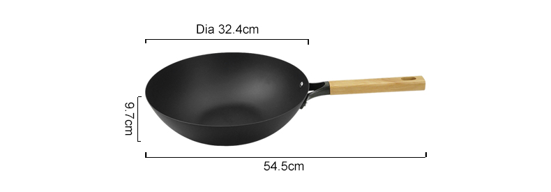 Classic nitrided cast iron deep frying pan, comfortable wooden handle