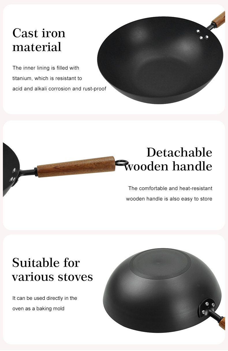Ti-Reinforced Non-stick Cast Iron Wok