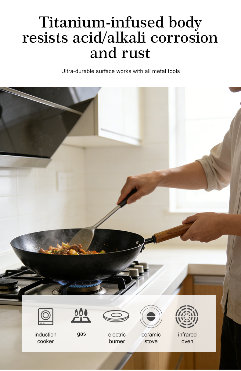 Ti-Reinforced Non-stick Cast Iron Wok