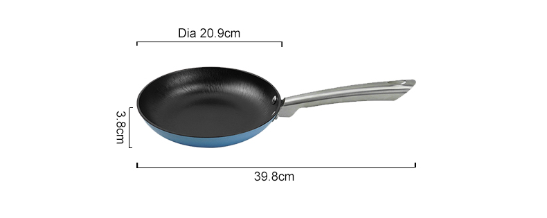 Colored enamel cast iron frying pan with stainless steel handle - blue
