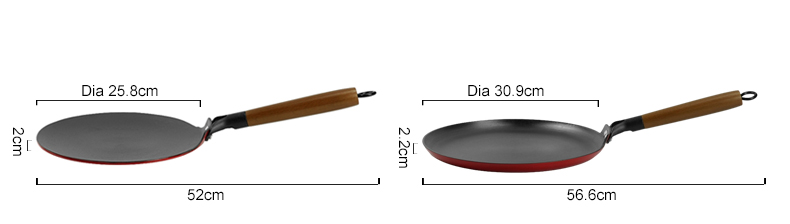 Lightweight enamel cast iron frying pan - with durable wooden handle - red