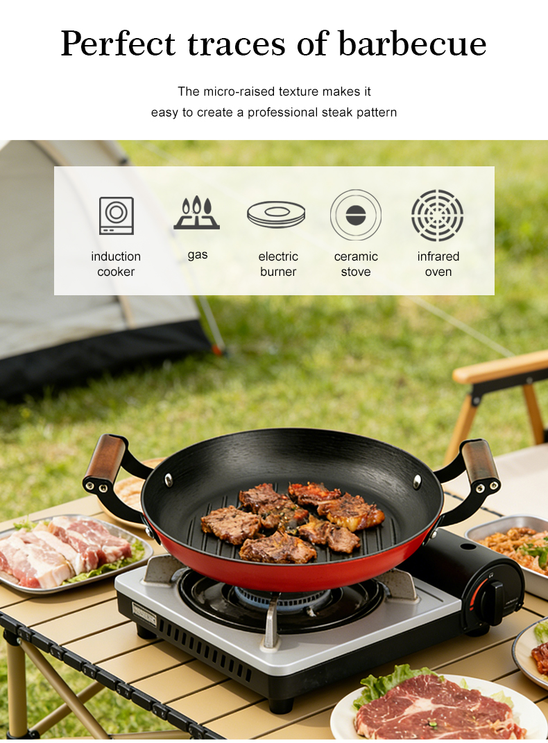 Colored enamel cast iron double-handle frying pan